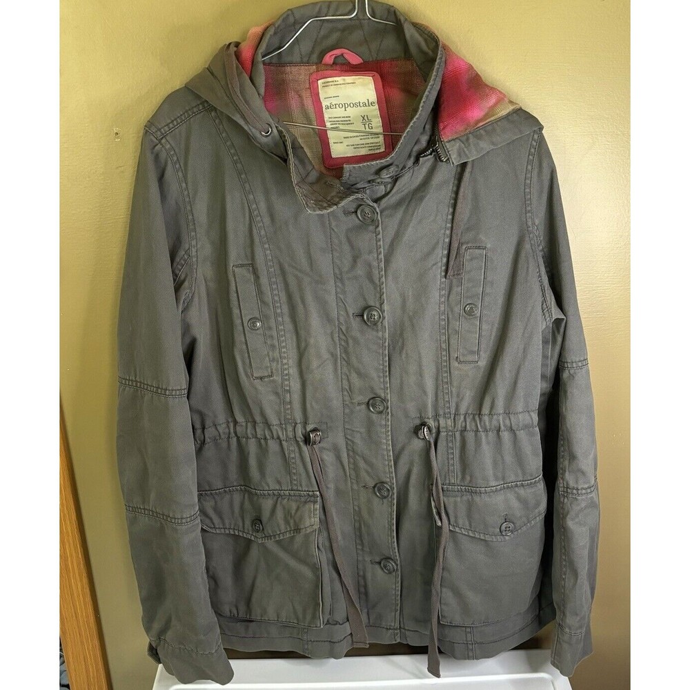 Aeropostale Women’s Coat Gray Removable Hood. Cotton Drawstring Size XL